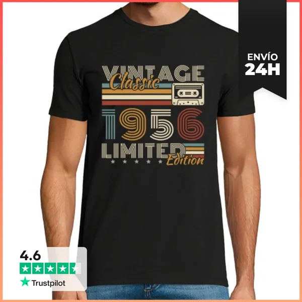 Camiseta Hombre Clásica 70 Años 1956 Vintage Retro Aniversario