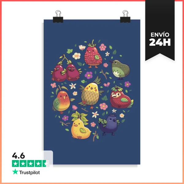 Póster Vertical Macedonia De Pájaros Kawaii LaTostadora