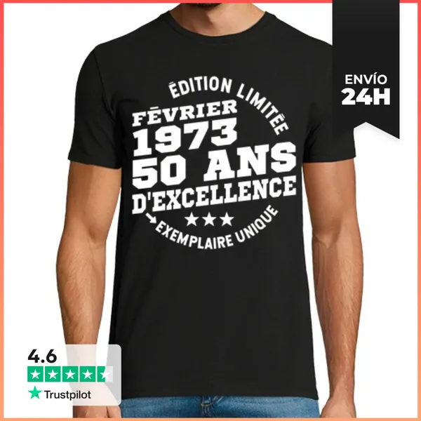 Camiseta Hombre Clásica Cumpleaños 50 Años - Febrero 1973