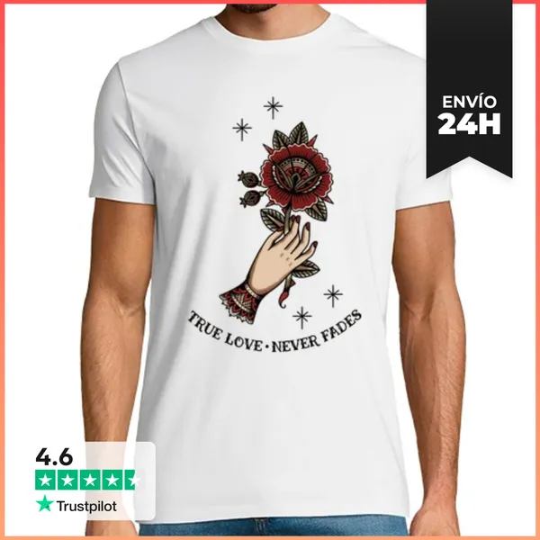 Camiseta Hombre Clásica Camiseta Mano Con Flor - Amor Verdadero -