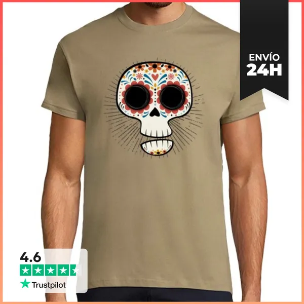 Camiseta Hombre Clásica Divertida Calavera Mejicana - Colorida