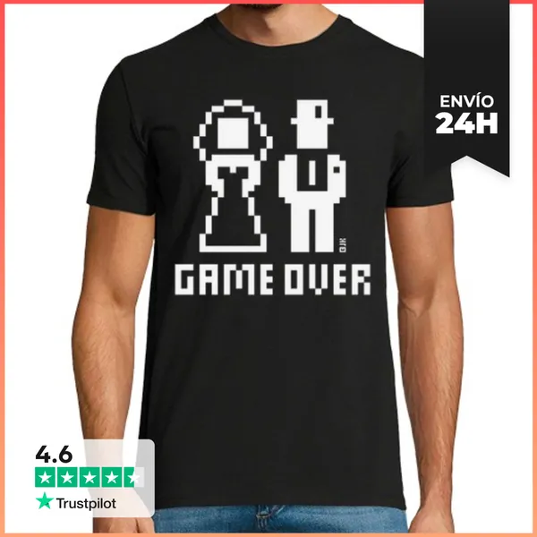 Camiseta Hombre Clásica Fin Del Juego - Boda - Píxel - W