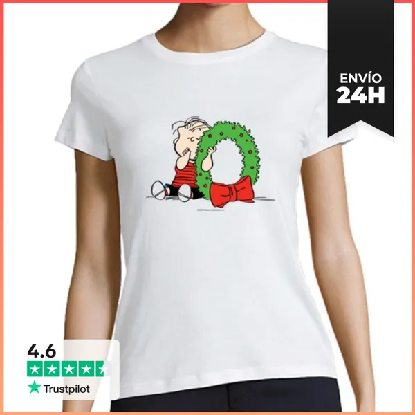 Camiseta Mujer Clásica Linus Chrismas Wreath LaTostadora