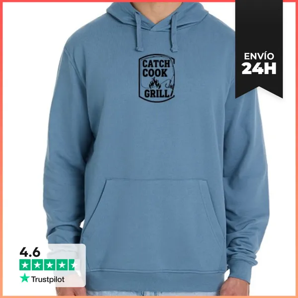 Sudadera Unisex Con Capucha Insignia De Pesca Caña Y Anzuelo
