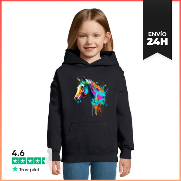Sudadera Para Niños Con Capucha Acuarela De Caballo Semental,