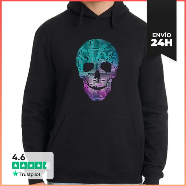 Sudadera Unisex Con Capucha Cráneo Cráneo Placa De Circuito