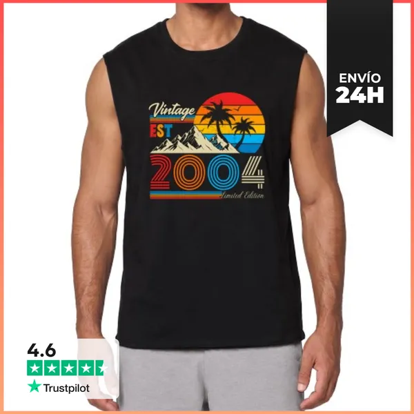 Camiseta Sin Mangas Vintage 2004 Estilo Retro Palmeras Montaña