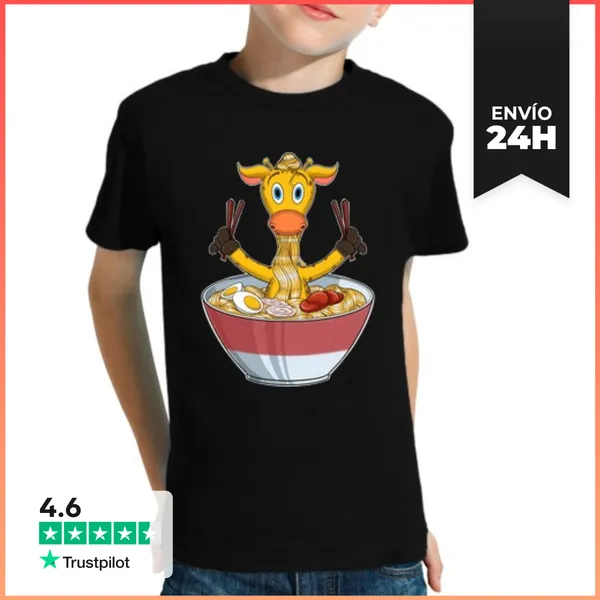 Camiseta Clásica Para Niños Kawaii Jirafa Japonés Ramen Fideos I