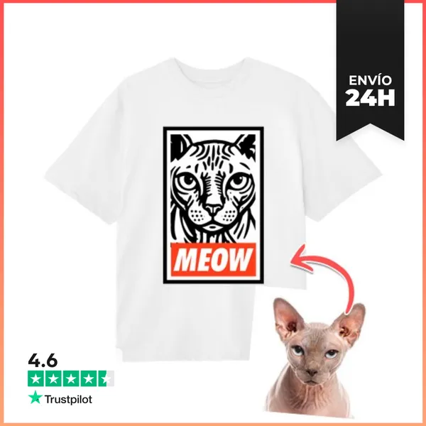 Camiseta Oversize Efecto Ilustración Camiseta Oversize MEOW Foto