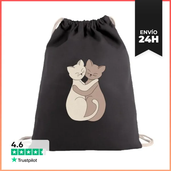 Mochila Saco Con Cuerdas Ilustración De Amistad De Gatos Abrazán