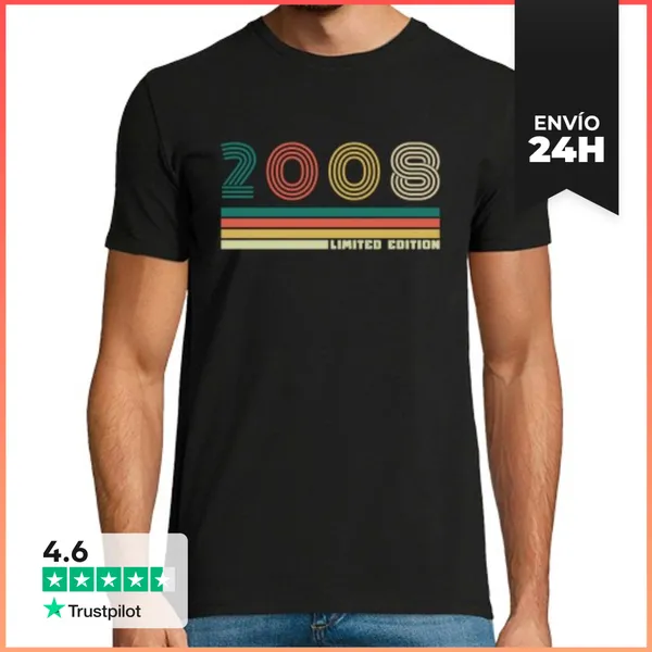 Camiseta Hombre Clásica 18 Años 2008 Vintage Cumpleaños Retro