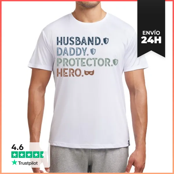 Camiseta Deportiva Hombre HUSBAND DADDY PROTECTOR HERO