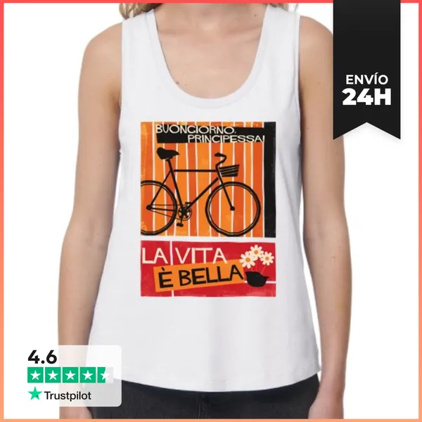 Camiseta Mujer Sin Mangas, Loose Fit La Vita È Bella LaTostadora