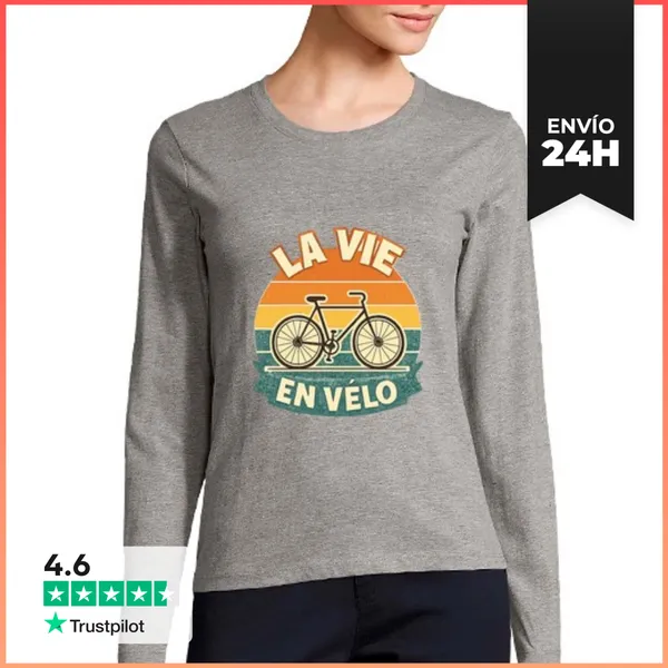 Camiseta Mujer Manga Larga Camiseta Retro La Vida En Bicicleta El