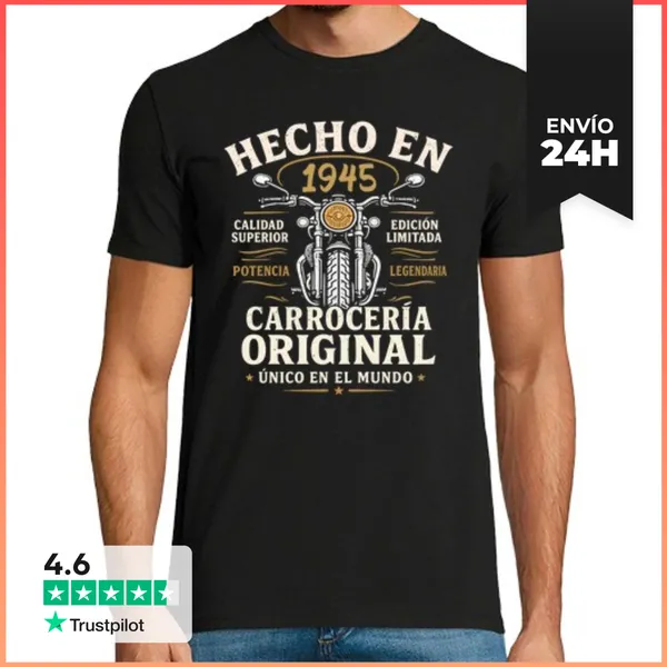 Camiseta Hombre Clásica Hecho En 1945 Moto Legendaria Regalo