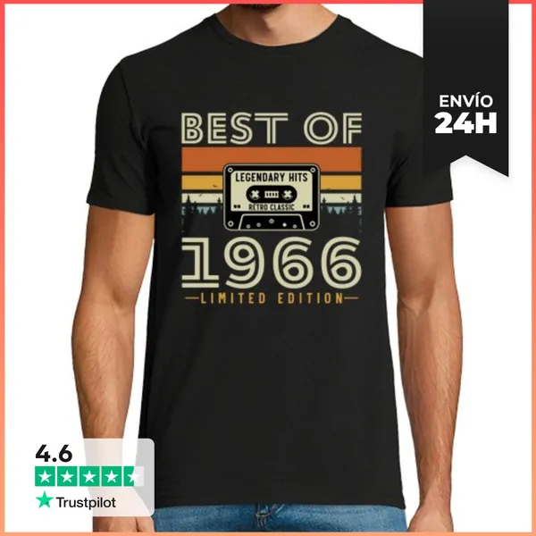 Camiseta Hombre Clásica 60 Años 1966 Vintage Cumpleaños Retro