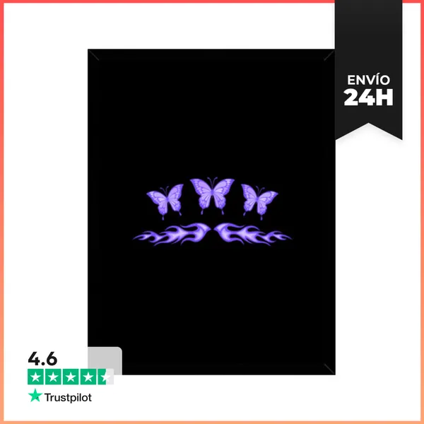 Cuadro Con Marco Vertical Tatuaje De Mariposa Morada Fairycore