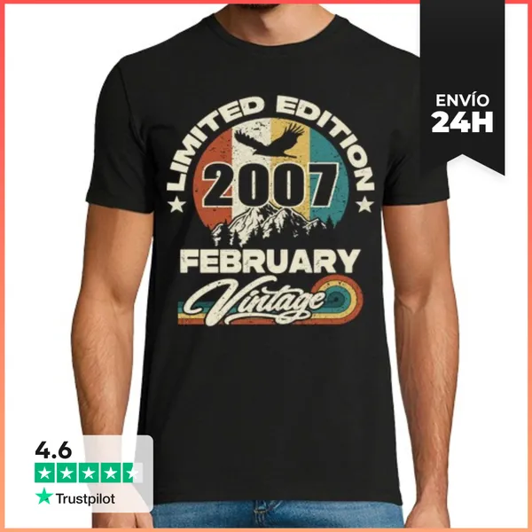 Camiseta Hombre Clásica Vintage 2007 - Nacido En Febrero 2007