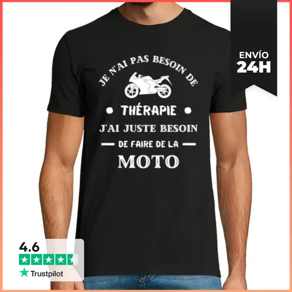 Camiseta Hombre Clásica Motociclista Terapia Humor Motociclista