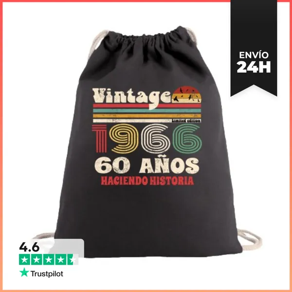 Mochila Saco Con Cuerdas 60 Años 1966 Cumpleaños Vintage