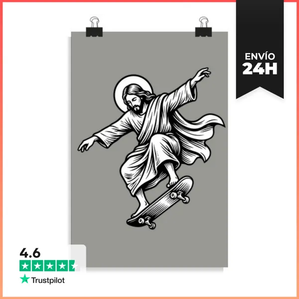 Póster Vertical Jesús Patinando - Patinador Genial LaTostadora