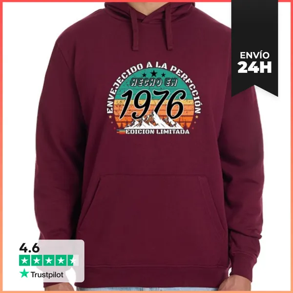Sudadera Unisex Con Capucha Hecho En 1976 Envejecido A La