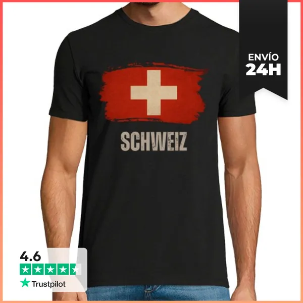 Camiseta Hombre Clásica Bandera De Suiza Vintage Grunge