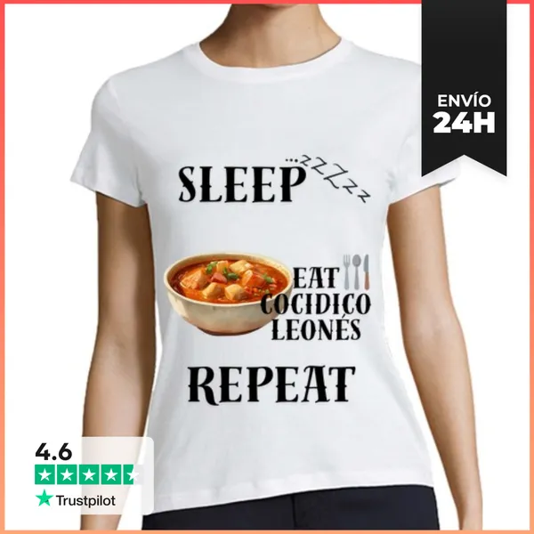 Camiseta Mujer Clásica Sleep Eat Cocidico Leonés Repeat