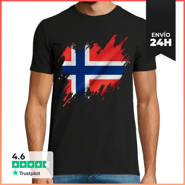 Camiseta Hombre Clásica Bandera De Noruega Rasgada, Grunge