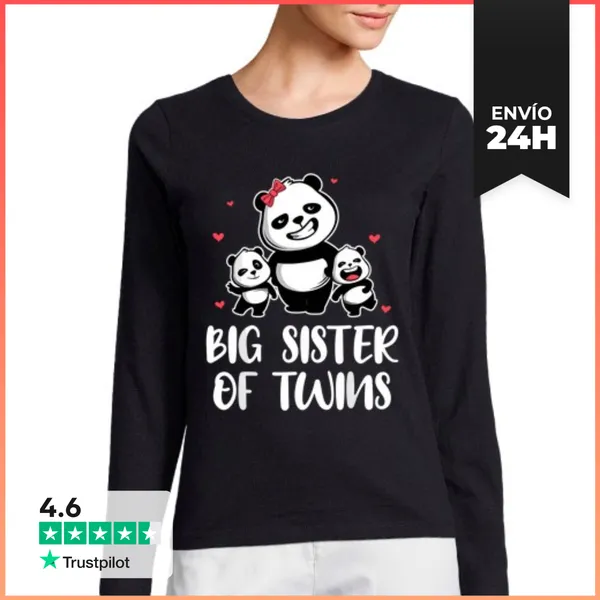 Camiseta Mujer Manga Larga Hermana Mayor De Gemelos Hermana