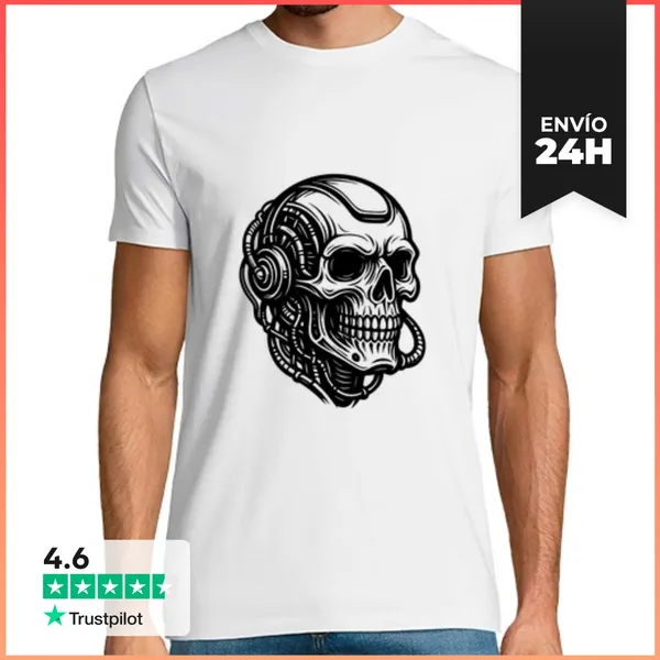 Camiseta Hombre Clásica Calavera Retro Futurista LaTostadora