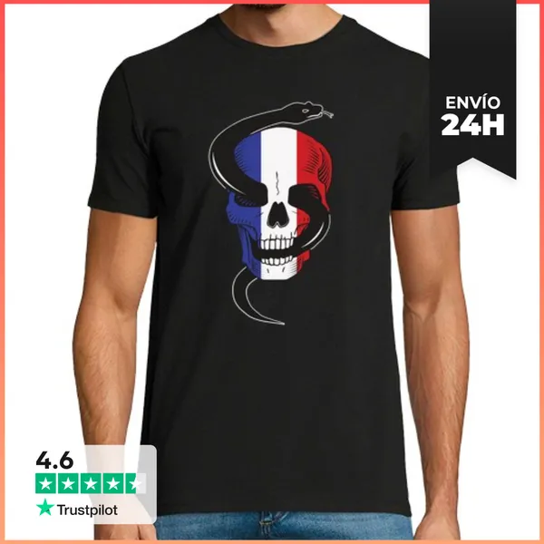 Camiseta Hombre Clásica Camiseta Calavera Con Serpiente Y Bandera