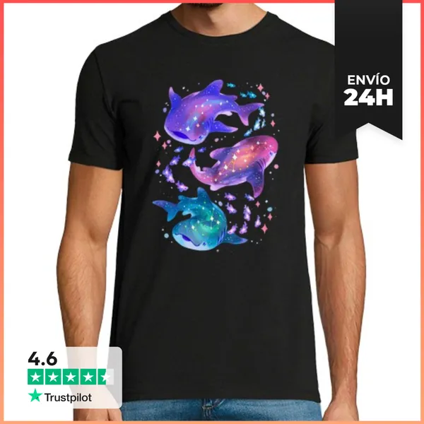 Camiseta Hombre Clásica Tiburón Ballena Cósmico LaTostadora