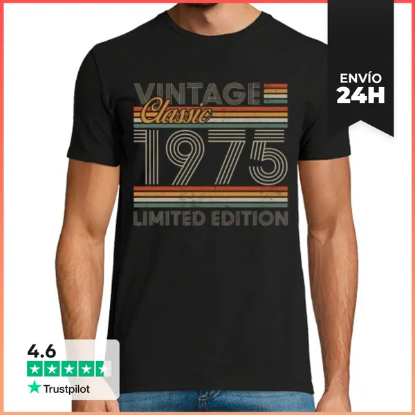 Camiseta Hombre Clásica Vintage 1975 Cumpleaños Retro Regalo