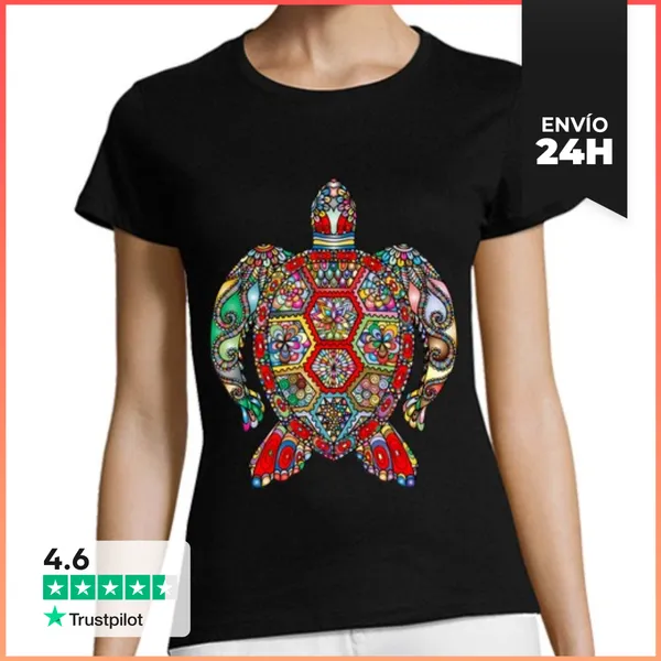 Camiseta Mujer Clásica Vistoso Boho Tortuga Moda Multicolor Artes