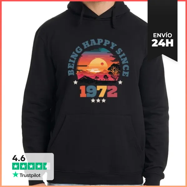 Sudadera Unisex Con Capucha Vintage Sunset Being Happy Since 1972