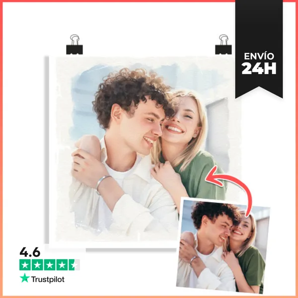Póster Cuadrado Efecto Acuarela Póster Con Foto Personalizable