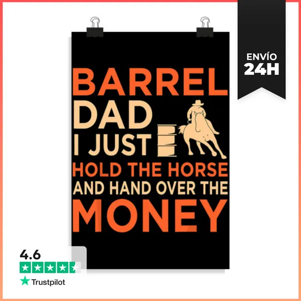 Póster Vertical Papá De Carreras De Barriles Jinete De Caballos