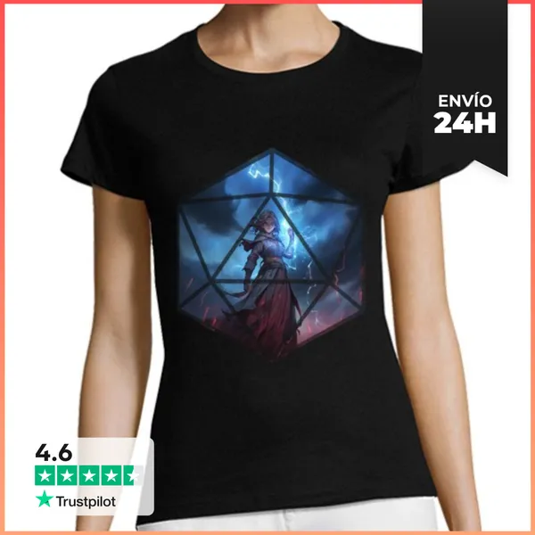 Camiseta Mujer Clásica Hechicero Rpg D20 Amante De Los Dados