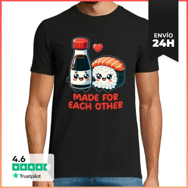 Camiseta Hombre Clásica Sushi Y Salsa De Soja Kawaii LaTostadora