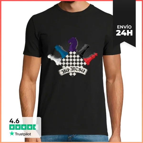 Camiseta Hombre Clásica Diseño De Ajedrez Cinturón Jiu Jitsu