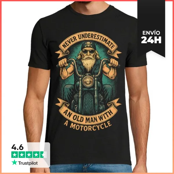 Camiseta Hombre Clásica Biker Abuelo Hombre Mayor Jubilado