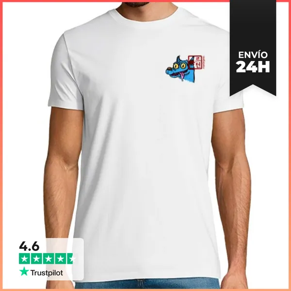 Camiseta Hombre Clásica Perro Azul Frontal Y Espalda Camiseta