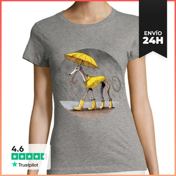 Camiseta Mujer Clásica Galgo Con Paraguas LaTostadora