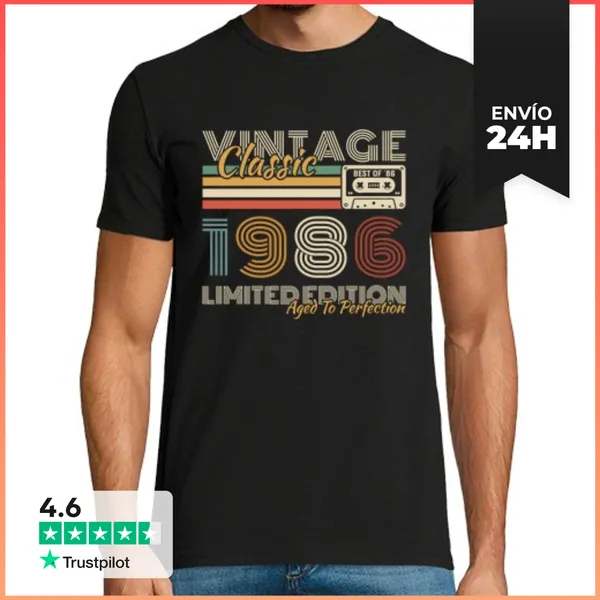 Camiseta Hombre Clásica 40 Años 1986 Vintage Retro Aniversario
