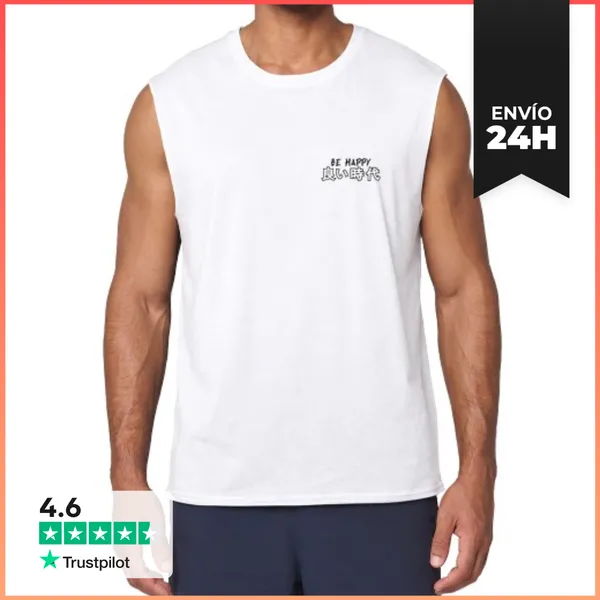 Camiseta Sin Mangas Efecto Manga Be Happy Good Times Camiseta Sin