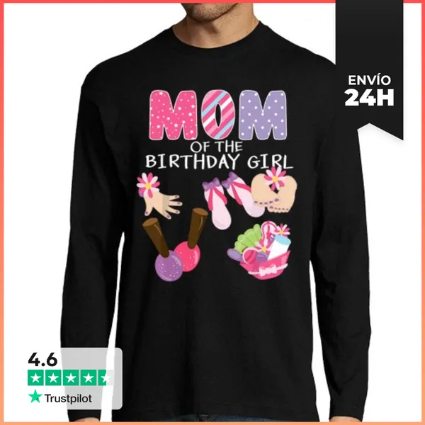Camiseta Hombre Manga Larga Mamá De La Niña De Cumpleaños Fiesta