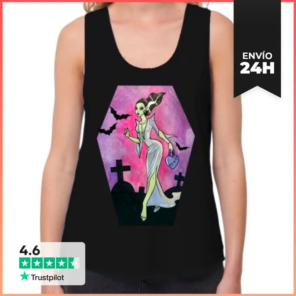 Camiseta Mujer Sin Mangas, Loose Fit Frankenstein Bride