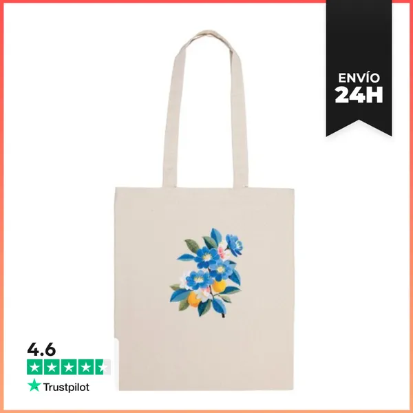 Bolsa De Tela Rama Florecida Azul Con Naranjas LaTostadora