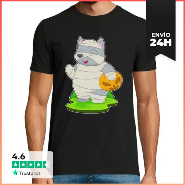 Camiseta Hombre Clásica Momia De Gato De Halloween LaTostadora